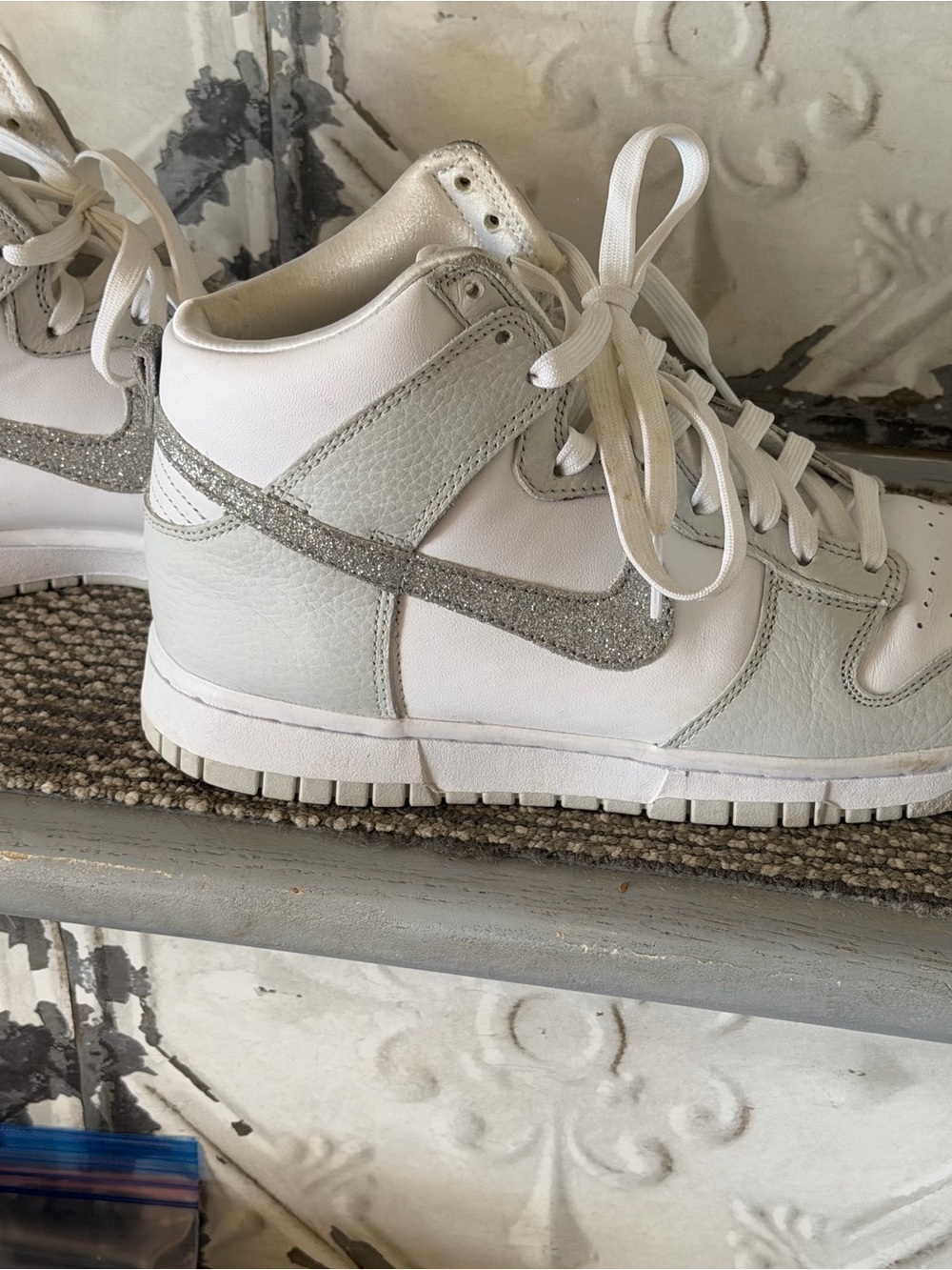 Nike Kids White and Silver High-Top Sneakers